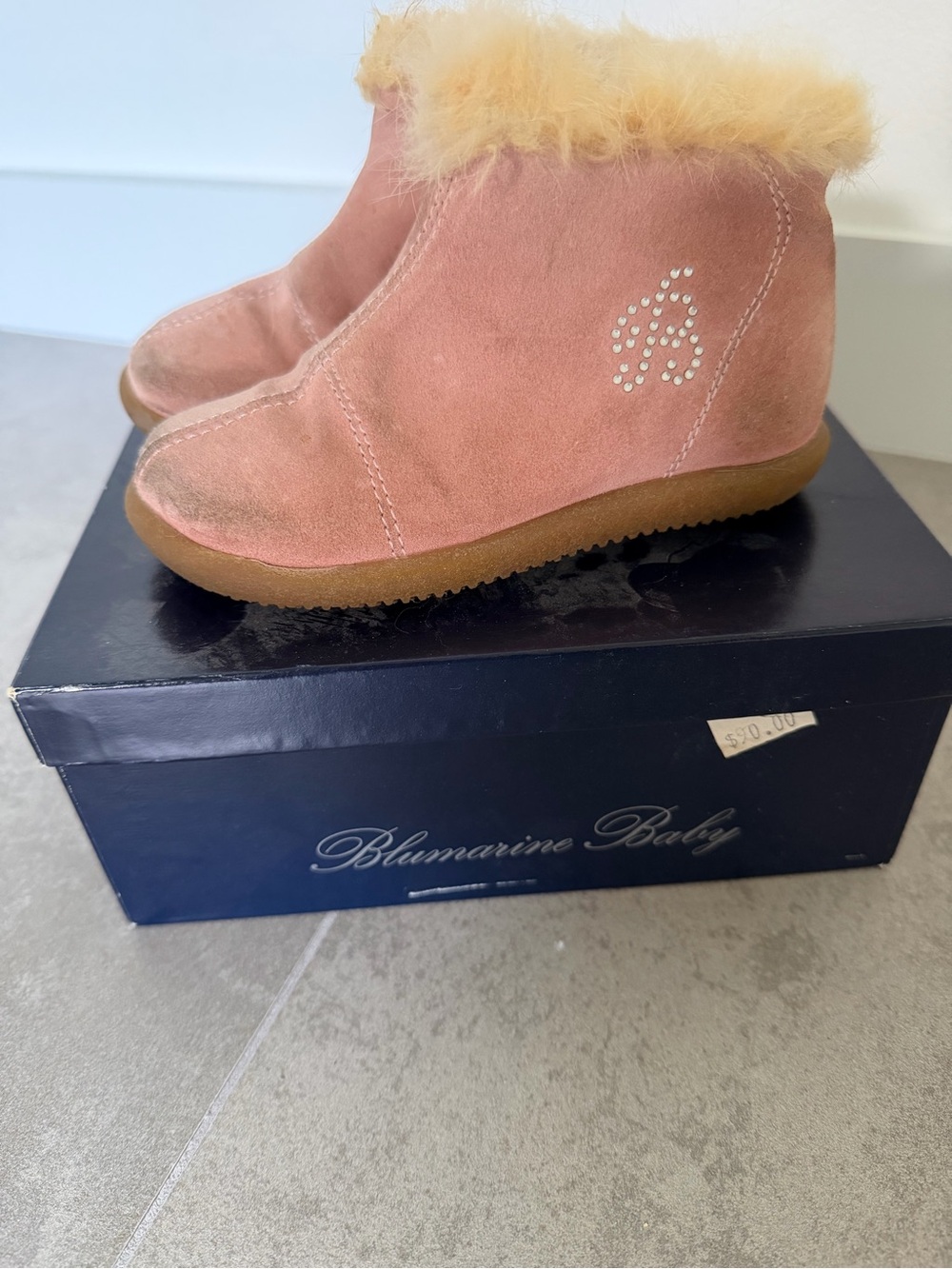 Blumarine Pink Suede Baby Boots with Gum Sole